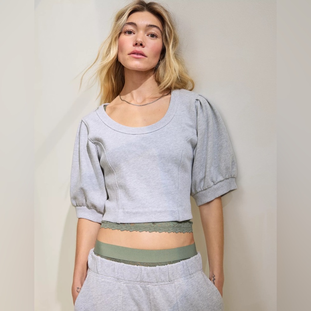 AERIE Ribbed Short Sleeve Sweatshirt